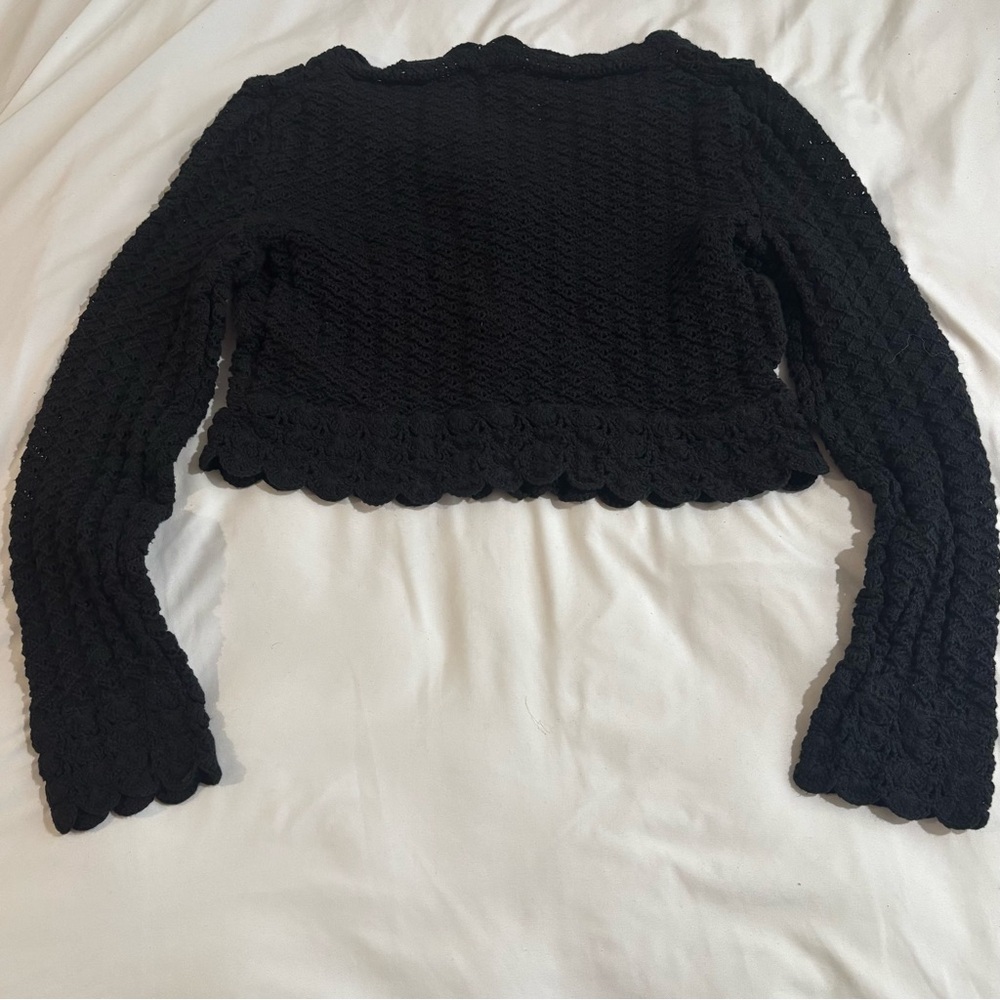 J. Crew Black Cropped Scallop-Edge Knit Cardigan - Picture 4 of 5